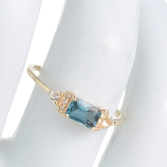 SHIVAM Made In India 14kt Gold Plated Blue Topaz Ring - Picture 3 of 3